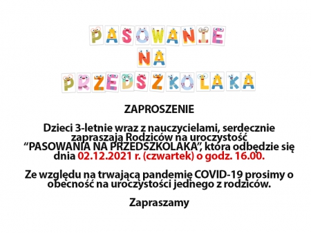 Zaproszenie an pasowanie na przedszkolaka